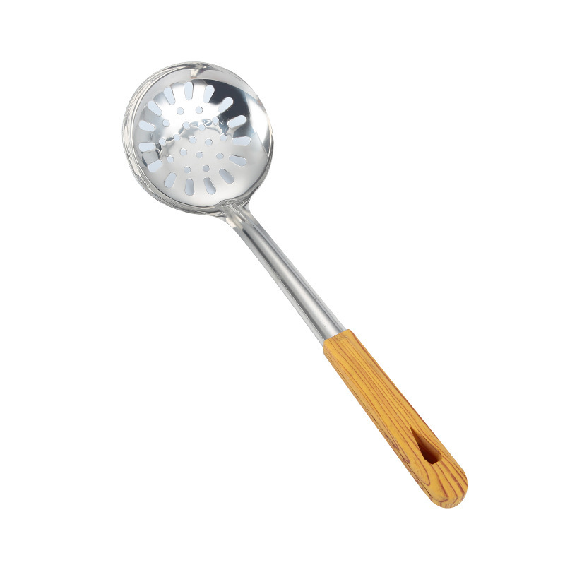 Espátula de acero inoxidable, colador, cocina, mango de madera para el hogar, espátula de acero inoxidable, cuchara de sopa, juego de utensilios de cocina, pala de cocina