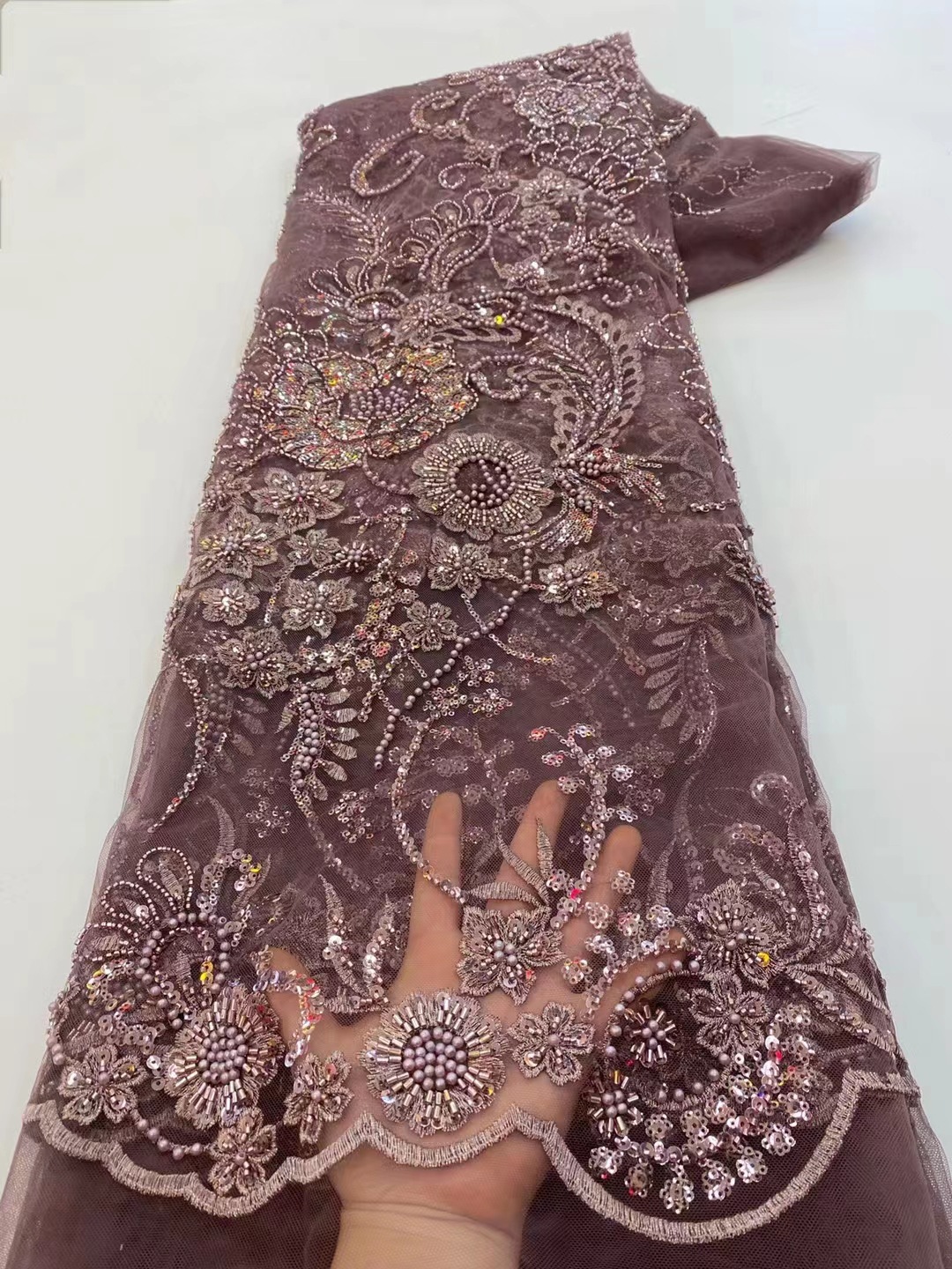 Encaje Bordado con Lentejuelas y Cuentas JX3575 para Vestido de Novia