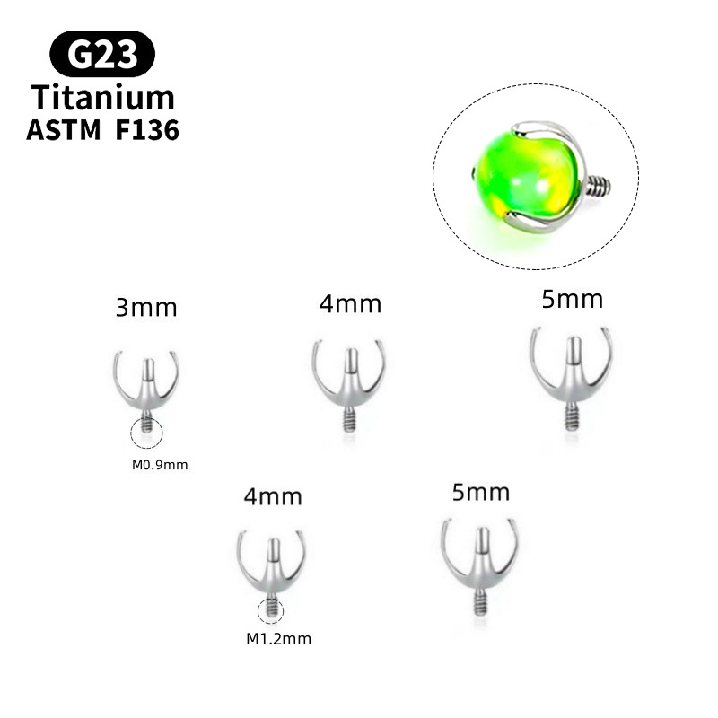 Zesen F136 Titanium Alloy Inlay Ball Three-Claw Empty Support Earring Tongue Nail G23 Titanium DIY Lip Nail Piercing Accessories detail image 8
