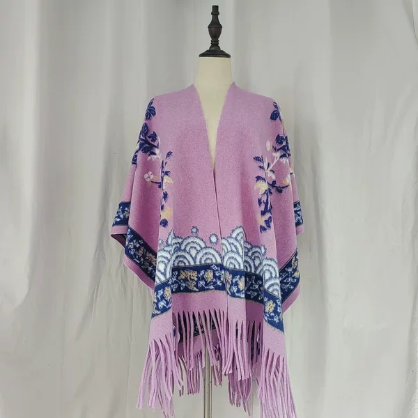 New thickened split ethnic style fringed shawl cape for autumn and winter, warm and versatile for travel, with a high-end feel