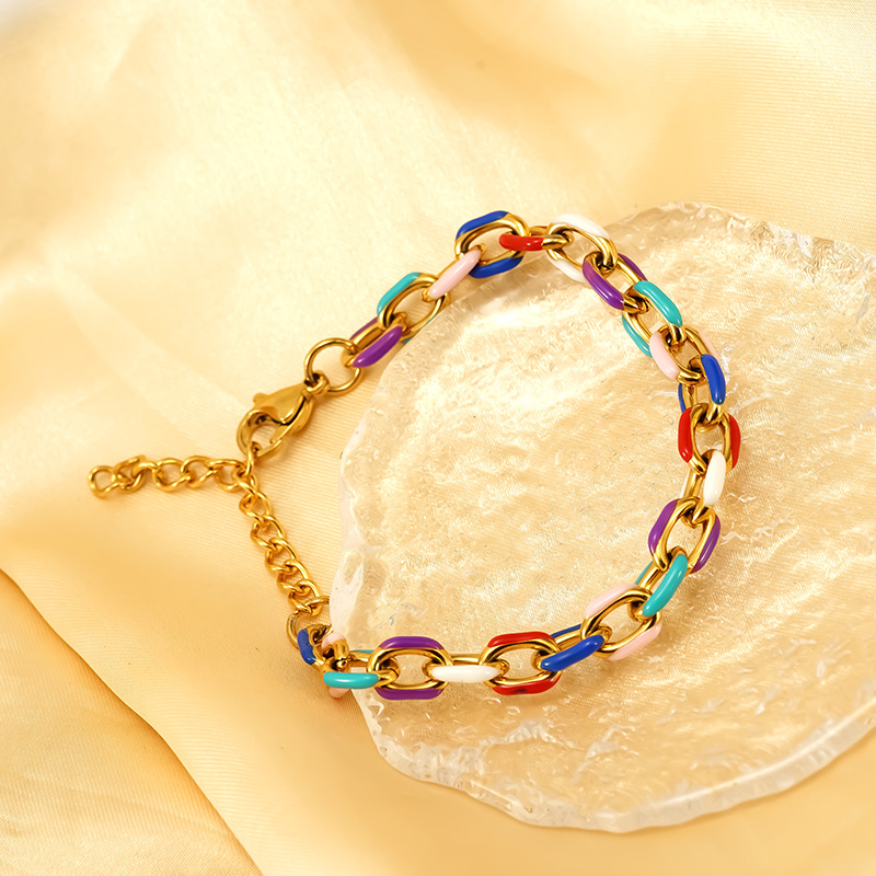 2024 Nuovo colore Bracciale cubano in acciaio inossidabile Bracciale antico francese in smalto colorato con goccia d'olio Bracciale in acciaio al titanio ad alto senso per le donne_voghion.com