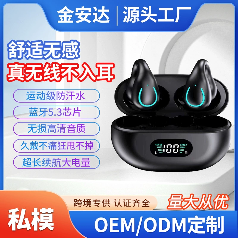 Wireless Earbuds, Bluetooth 5.3 Ear-Clip Design, True Wireless with LED Charging Case, Sweatproof