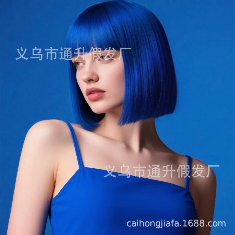 欧美外贸出口假发女齐肩bobo头化纤机制齐刘海短发全头套一件代发|undefined