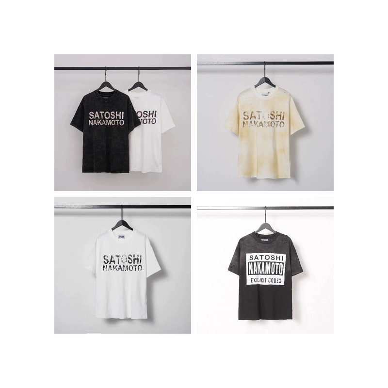 2026 Correct Version of Satoshi Trendy Brand High Street Retro Washed Distressed Printed Loose Cotton Short-Sleeved T-Shirt 2026 Correct Version of Satoshi Trendy Brand High Street Retro Washed Distressed Printed Loose Cotton Short-Sleeved T-Shirt