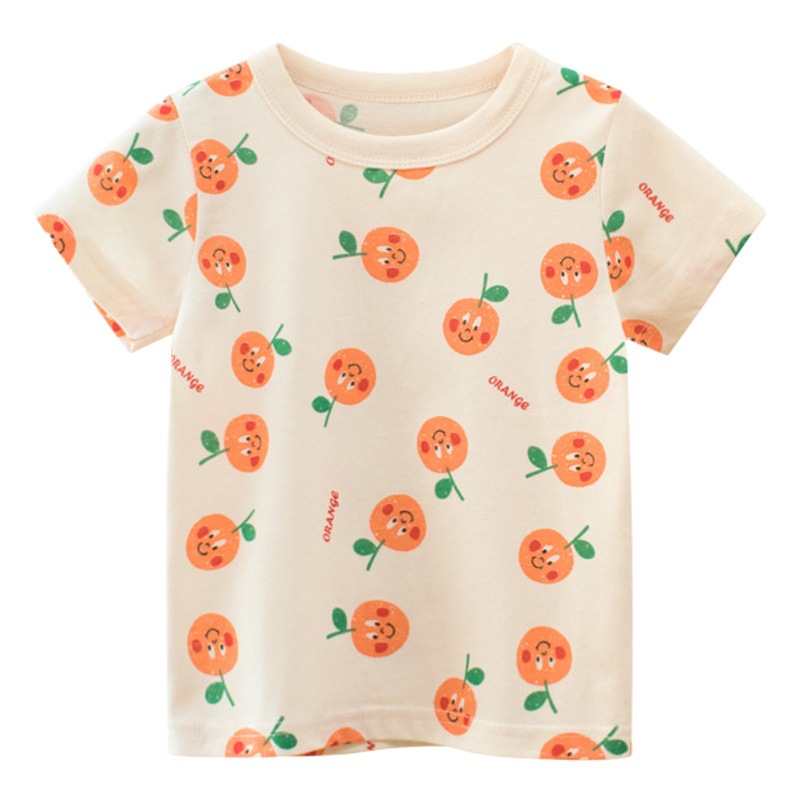 27 ropa para niños en el hogar Nueva camiseta de manga corta de verano 2024 al por mayor entrega de una pieza superior de media manga para niñas de estilo coreano