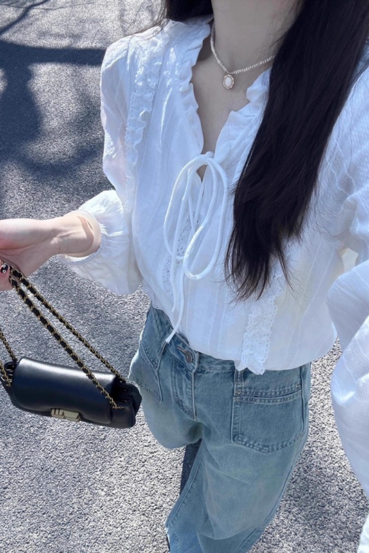 白色衬衫女开春新款法式蕾丝刺绣衬衣独特漂亮小个子设计感上衣夏|undefined