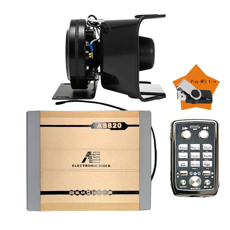 Car-mounted wireless MP3 siren and voice amplifier, 12V high-power alarm with high-pitched speaker, model AS820P5 + square-mouth speaker