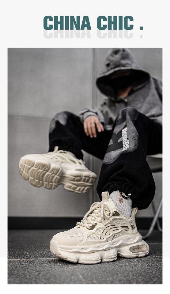 Giày sneaker nam cổ thấp buộc dây đế dày bọc da phong cách thời trang, giày thể thao tăng chiều cao — Cà phê ZS-F 8965m, ZS-F8965 Xingka, ZS-F8965 màu đen chi tiết 1