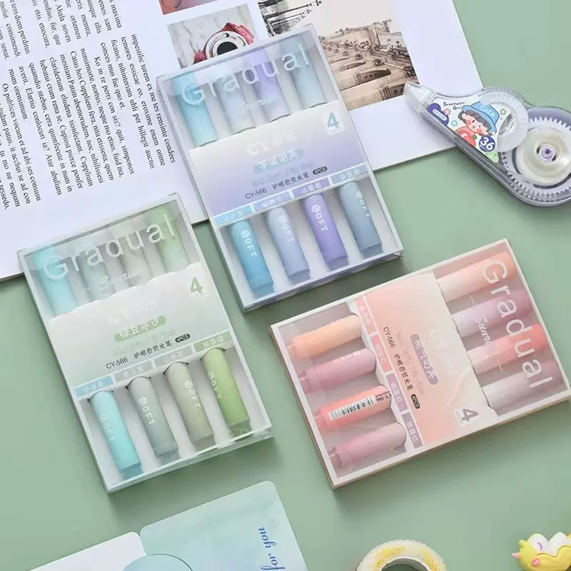 渐变色荧光笔高颜值大容量彩色标记笔划重点记号笔中学生学习文具