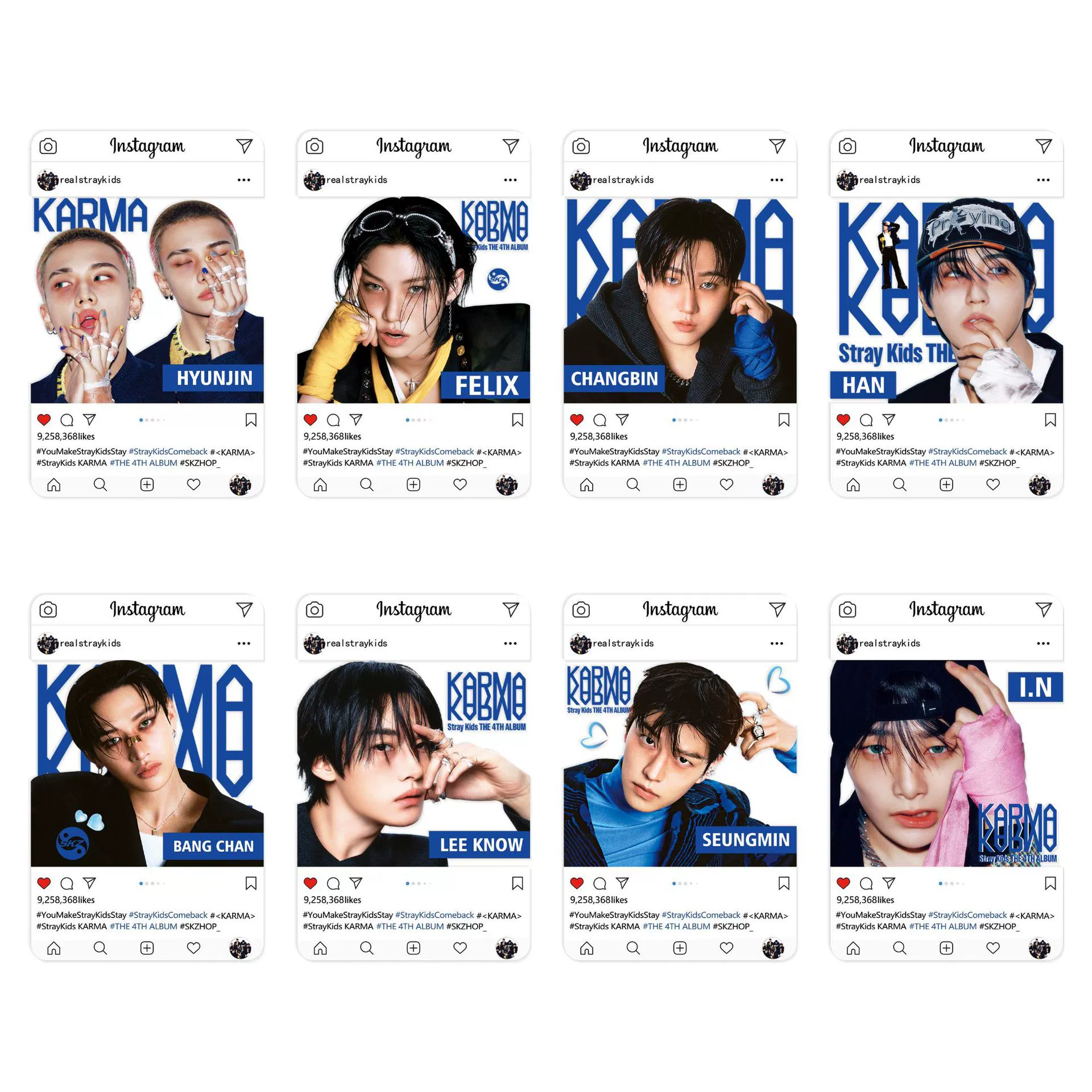 Прозрачный набор фотокарт из ПВХ (StrayKids), 8 карточек, 8.5×5.3 см, упакованы по отдельности в OPP