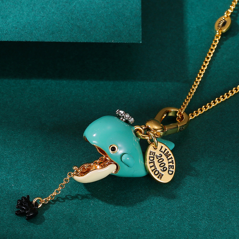 Fashion juicy enamel open small whale pendant black puppy blue whale necklace pendant bag pendant female accessories Fashion juicy enamel open small whale pendant black puppy blue whale necklace pendant bag pendant female accessories