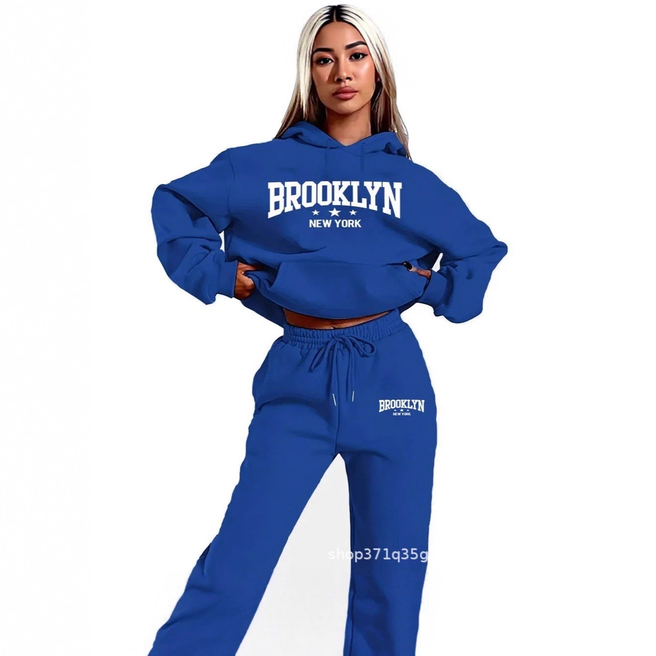 厂家直销跨境欧美连帽卫衣套装女士字母印花长袖套头运动衫套装