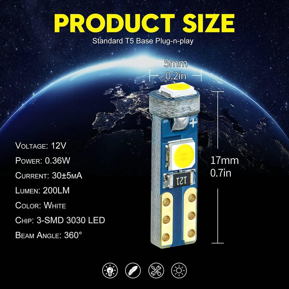 Lámpara de instrumentos de automóviles LED T5 - 5050 - 3 lámpara W3W lámpara de indicador de automóviles T5 base de lámpara de instrumentos 10 paquetes