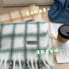 芝士奶油黄~秋冬新款格子围巾女冬季韩版ins高级感百搭保暖围脖潮