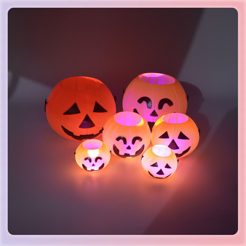 Halloween portátil calabaza barril decoración nocturna extraña lámpara de calabaza luminosa para niños dulces portátiles adornos de barril