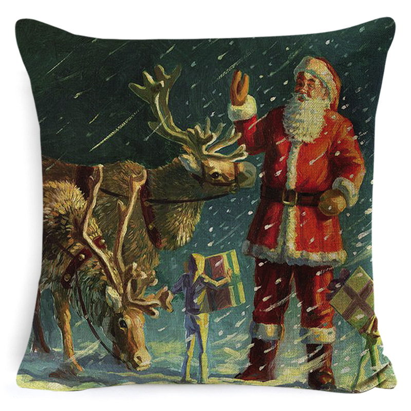 105g Weight Pillow Cases Home Textiles & Decor Type throw pillow, pillow case Event & Party Supplies Linen Material Christmas Festival Letter, Deer Pattern Retro Style Retro Letter Deer Linen Pillow Cases 1
