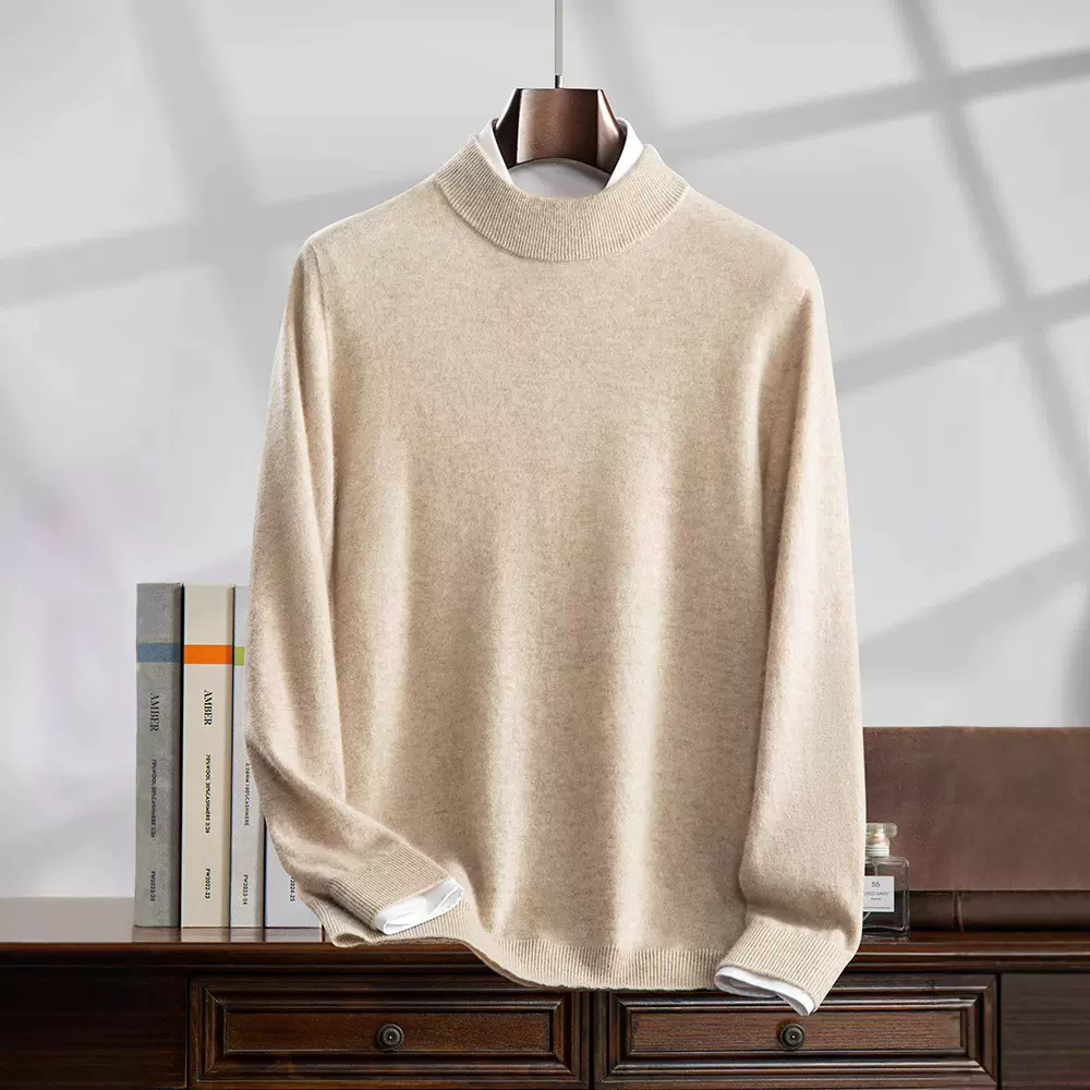 100纯羊绒衫男秋冬新款半高领加厚套头针织衫休闲内搭毛衣全羊绒
