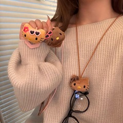 かわいい猫の首掛けメガネクリップセーターチェーン女性用、多用途、ポータブル、紛失防止サングラスチェーンアクセサリー、二重層