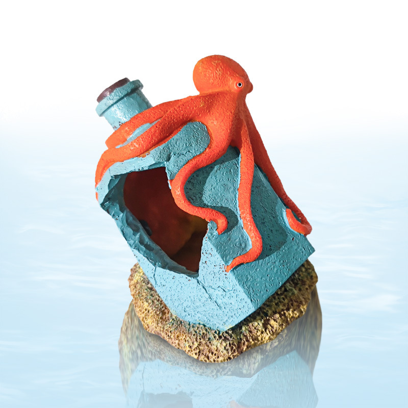 Artículo superventas transfronterizo: Pulpo desgastado en botella de vidrio azul y gris, decoración para acuarios, escondite para peces y camarones, Xiaohongshu