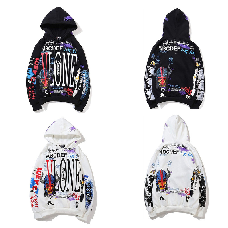 2023 European and American Cross-Border New Vlone Graffiti Digital Printed Hooded Sweatshirts for Men and Women Hip-Hop Hats Anime Sweatshirts