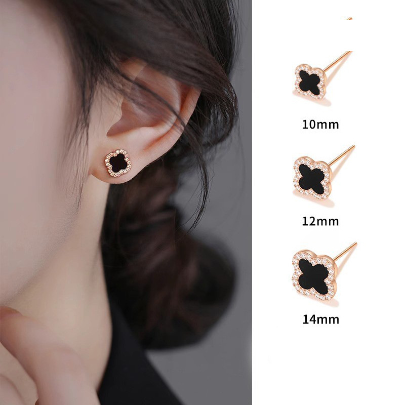 黑色四叶草耳钉女2025新款轻奢高级感气质优雅时尚百搭小清新耳饰