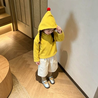 儿童多巴胺秋冬季德绒舒适内搭新款女宝宝衣服纯色连帽长袖打底衫