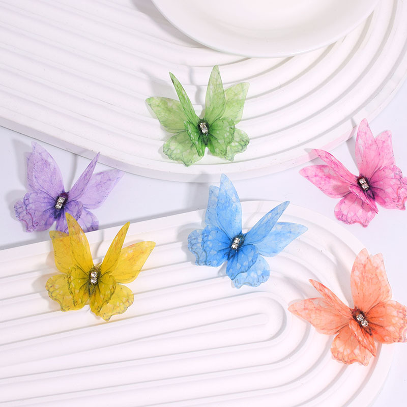 Yongluo 5cm Double-Layer Stereo Tulle Butterfly Handmade Decoration Stereo Artificial Double-Layer Jewelry Accessories Material Batch