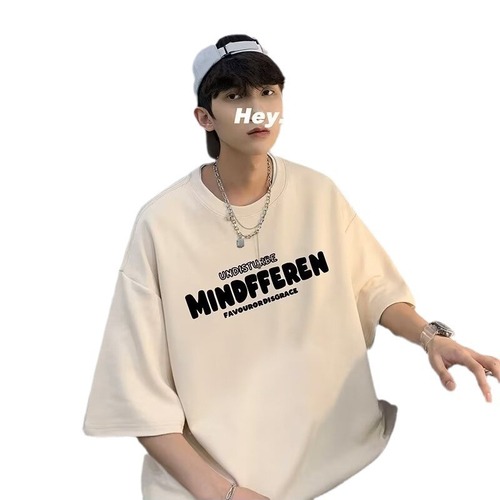 Men's Youth Trendy Letter Summer 5-Button Sleeve Casual T-Shirt Cool Instagram Fashion Brand Round Neck