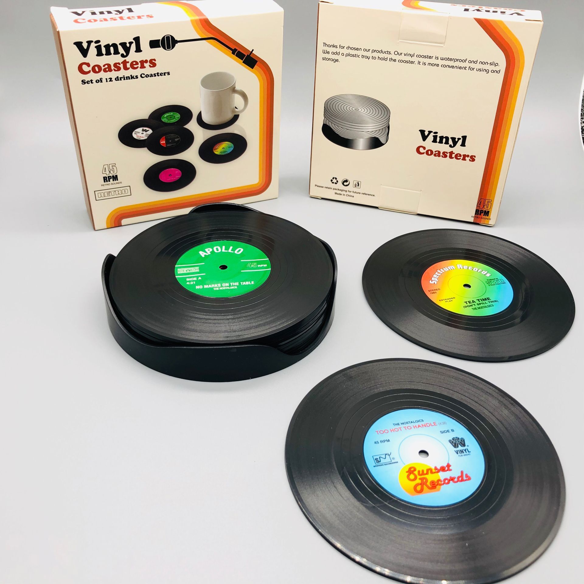 Venta caliente retro CD Coaster disco de vinilo cerveza bar estera de café de plástico taza de té estera productos transfronterizos ventas directas de la fábrica