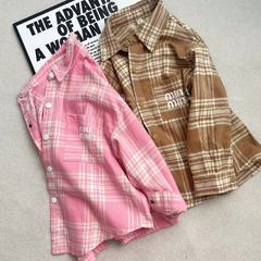 Girls Spring Check Shirt 2024 New Children Trendy Big Kids Spring Autumn Base Shirt Girl Blouse Two Piece Set