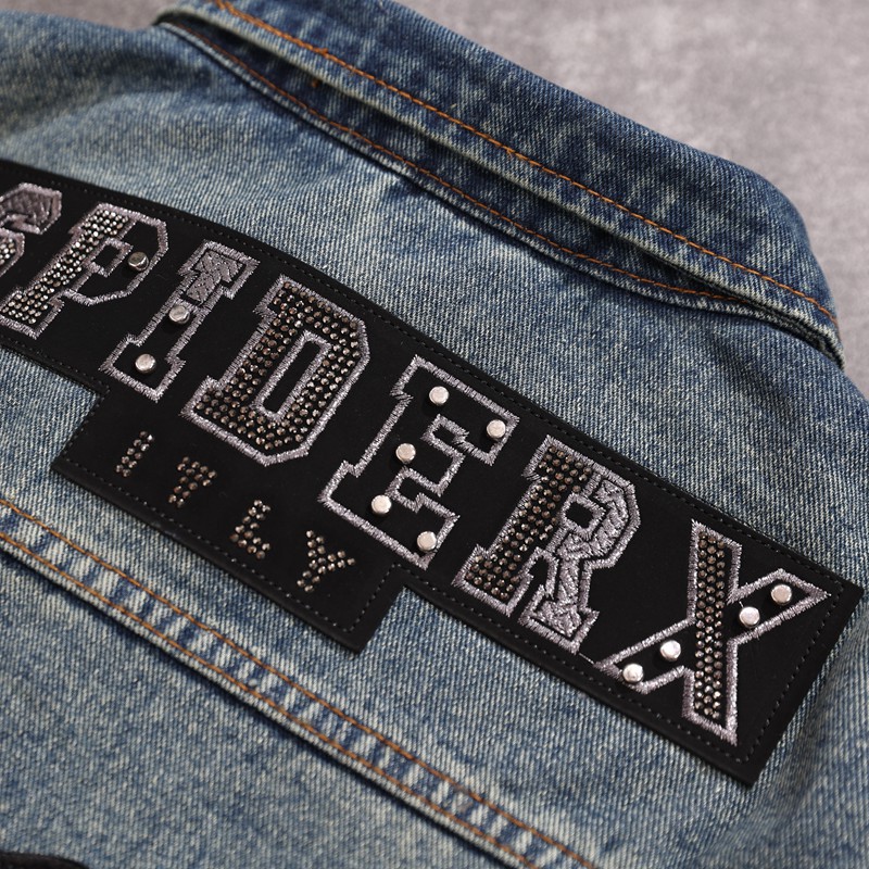 Herr denimjacka läderstil broderi lyxig motorcykelstil_voghion.com