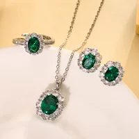2024 Новая коллекция Zhuang Shengsheng ювелирные медные украшения с позолотой, имитация изумруда ретро-стиля, комплект из трёх штук 8×10–6×8