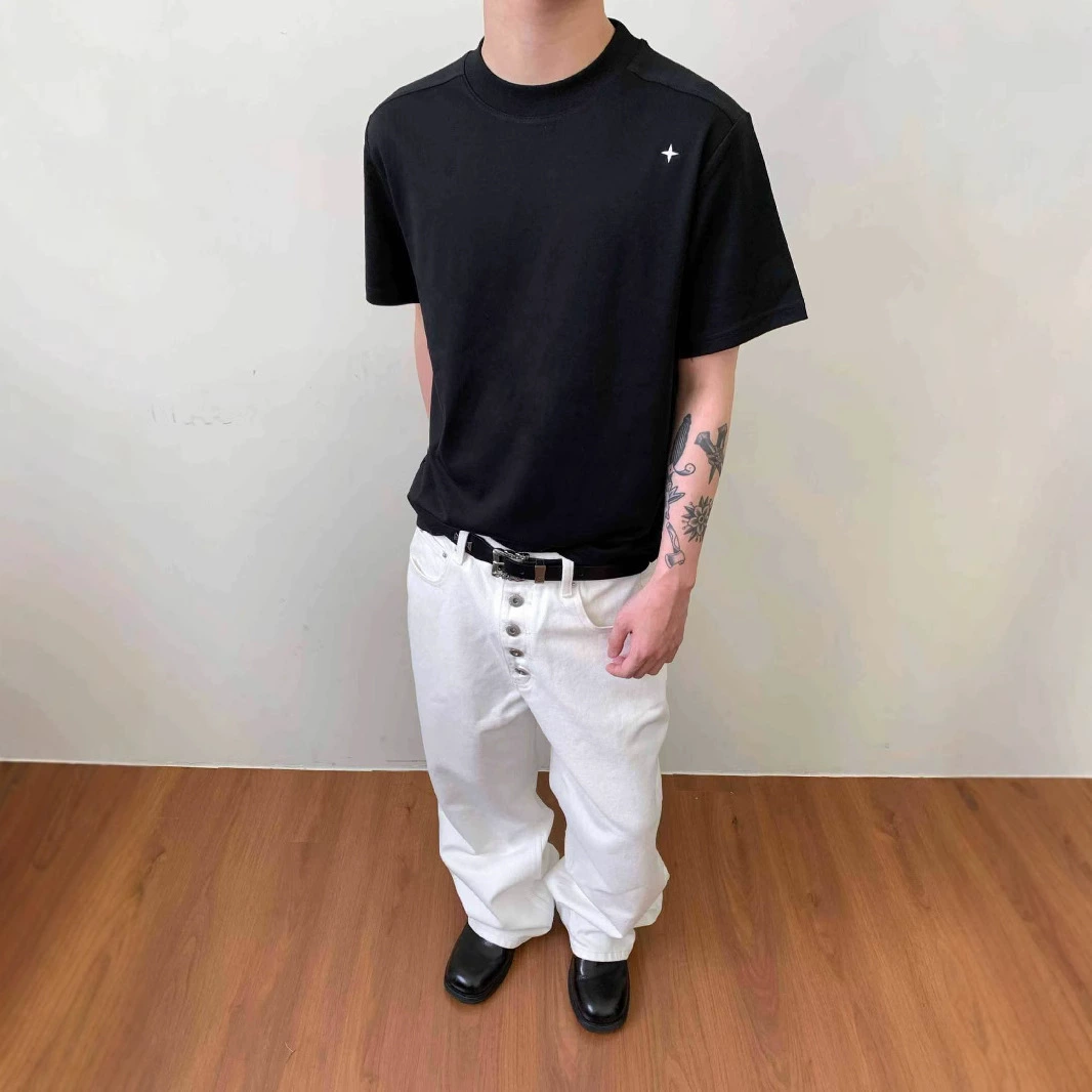 EME мужская одежда [Звездный логотип серии] Чрезвычайно простая звезда вышивка тонкое облако чувство Leisel с короткими рукавами базовая повседневная футболка