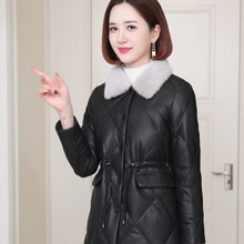 新款海宁冬季真皮羽绒女中长款真皮绵羊皮修身时尚外套