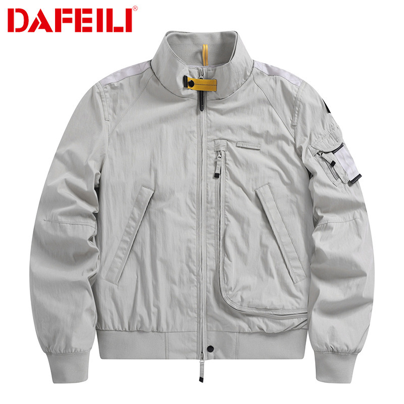 Spring and autumn stand-up collar bomber jacket for men, multi-pocket workwear parachute jacket, tough guy style, tactical functional style for men
