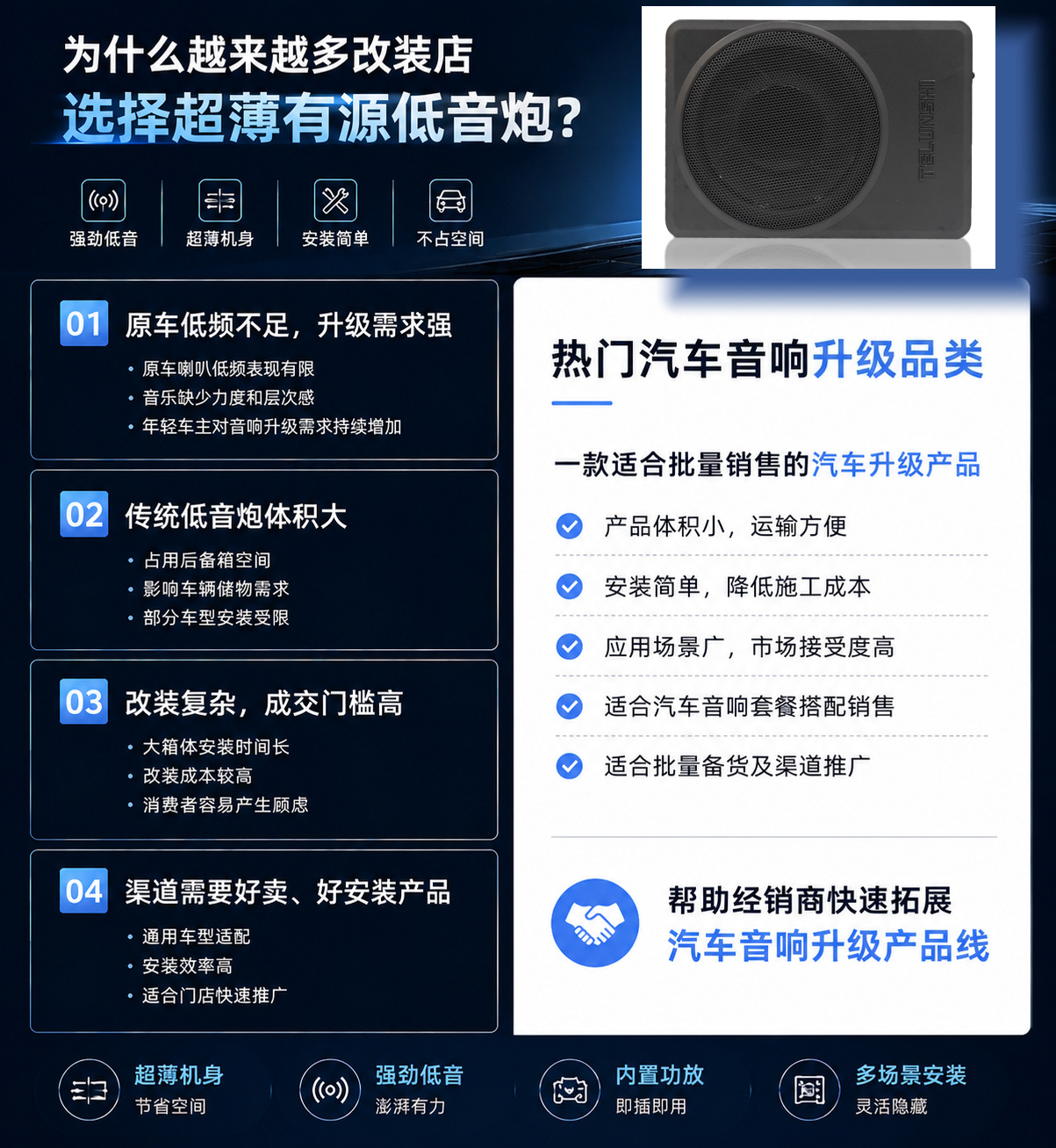 10inch Car Ultra-thin Aluminum Subwoofer Active Car Bass Speaker Under-Seat Audio Wholesale Factory Direct Supply