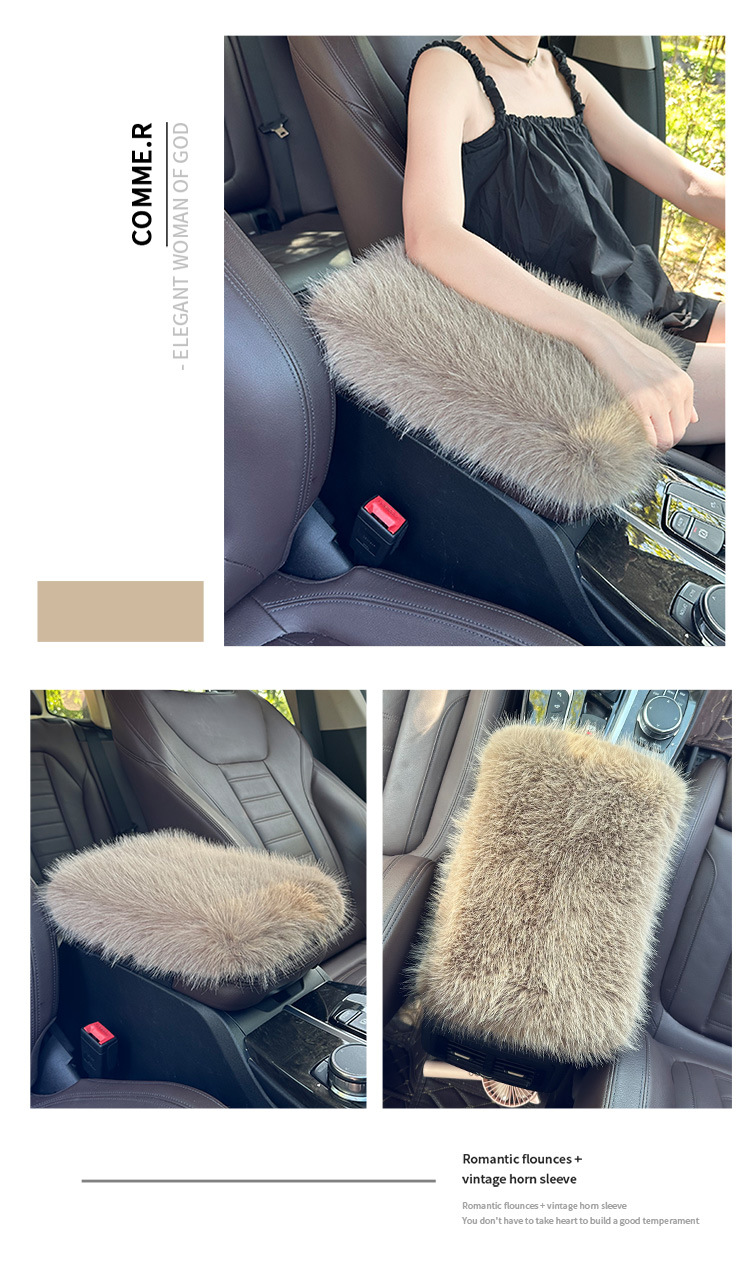 Car armrest box mat in stock for winter, fluffy plush thickened armrest box cover, car interior long plush wholesale