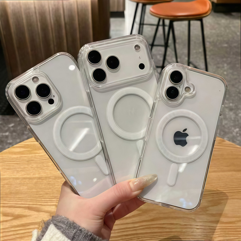 Suitable for iPhone 17 Promax Acrylic Transparent Magnetic Phone Case Apple 16 Large Hole 15 Anti-Fall Protective Cover Suitable for iPhone 17 Promax Acrylic Transparent Magnetic Phone Case Apple 16 Large Hole 15 Anti-Fall Protective Cover