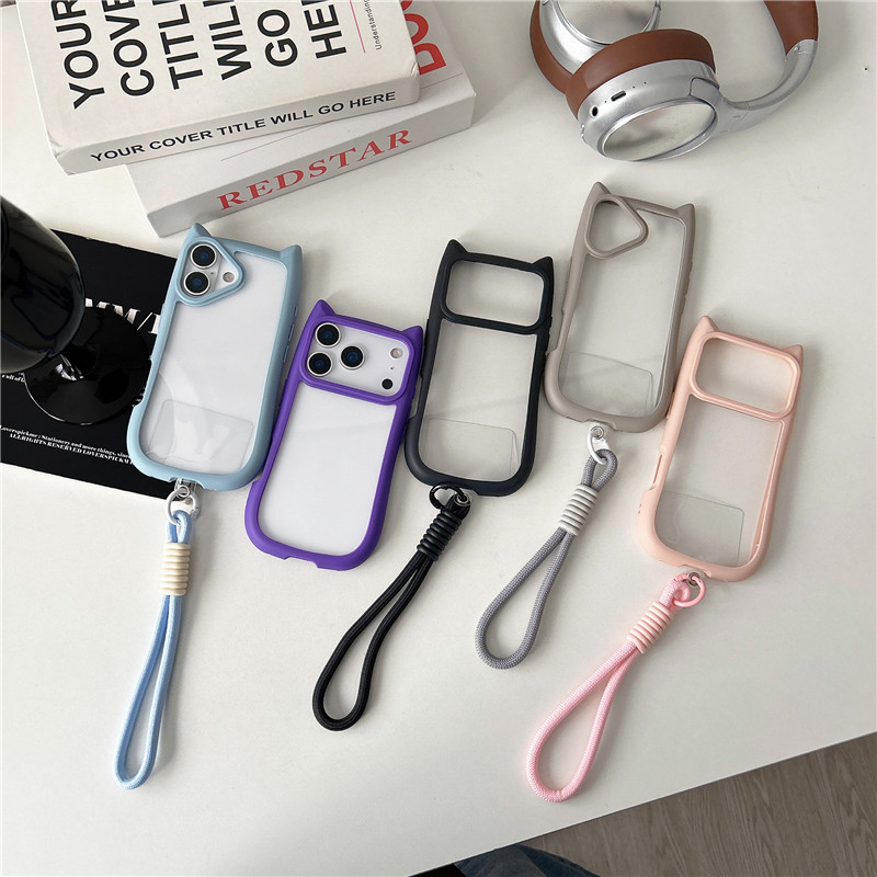 Casual Transparent Cat Ears Suitable for Apple 17Promax Mobile Phone Case Iphone16 Lanyard Creative 14 Niche 11