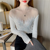 Hot diamond mesh hollowed out knitted sweater for women's long sleeved sweater slim fit base sweater