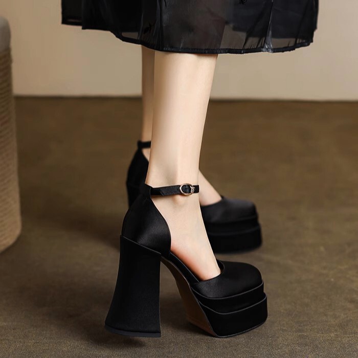 12cm Ultra-High Heel Sandals with Waterproof Platform, Thick Sole, Thin High Heel, Chunky Heel, Sky-High Heels, Runway Women's Shoes, Satin Wedding Shoes