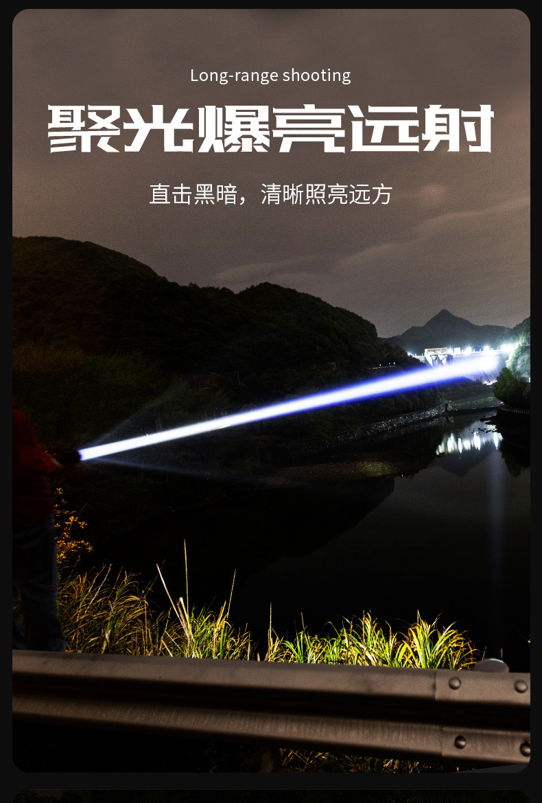 Flashlight Strong Light Charging Long Battery Life Home Outdoor Fall-Resistant Zoom Spotlight Portable Ultra-Bright Xenon Lighting