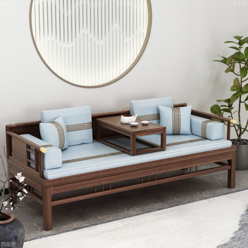 Solid Wood Luohan Bed, Old Elm Wood, New Chinese-Style Luohan Tatami Sofa Chair-Bed, Sliding Design Tea Table and Chair Set for Small Apartments