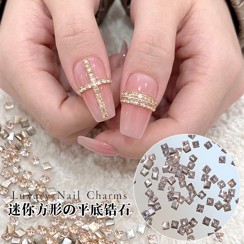 Mini square zirconia flat-back rhinestones for nail art accessories, transparent white and champagne pink square rhinestones for DIY press-on nail decorations