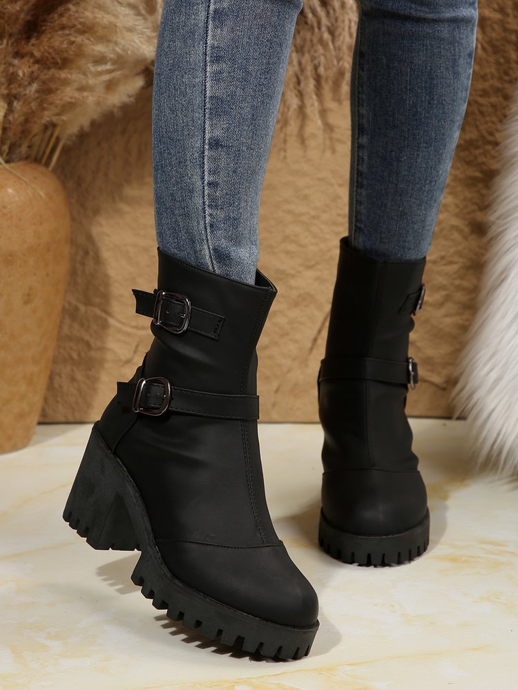 Big size thick heel boots women's autumn and winter fashion belt buckle explosive short boots cotton boots fashion boots_voghion.com
