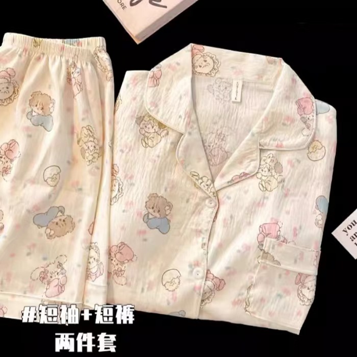 여성용 여름 잠옷, 구름면 가디건, 반팔 반바지, 일본 귀엽고 달콤한 가정복, DOUYIN XIAOHONGSHU