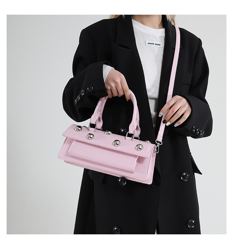 772g Weight Rivet Fashion Element Magnetic Buckle Closure Type Single Shoulder Strap, Top Handle Strap Type Handbag, Crossbody Bag Bags Type Daily Occasion Pu Leather Material Solid Color Pattern All Seasons Season Women's Gender Classic Style Style Square Shape Small Size Women's Small Pu Leather Solid Color Classic Style Rivet Square Magnetic Buckle Handbag Crossbody Bag 4