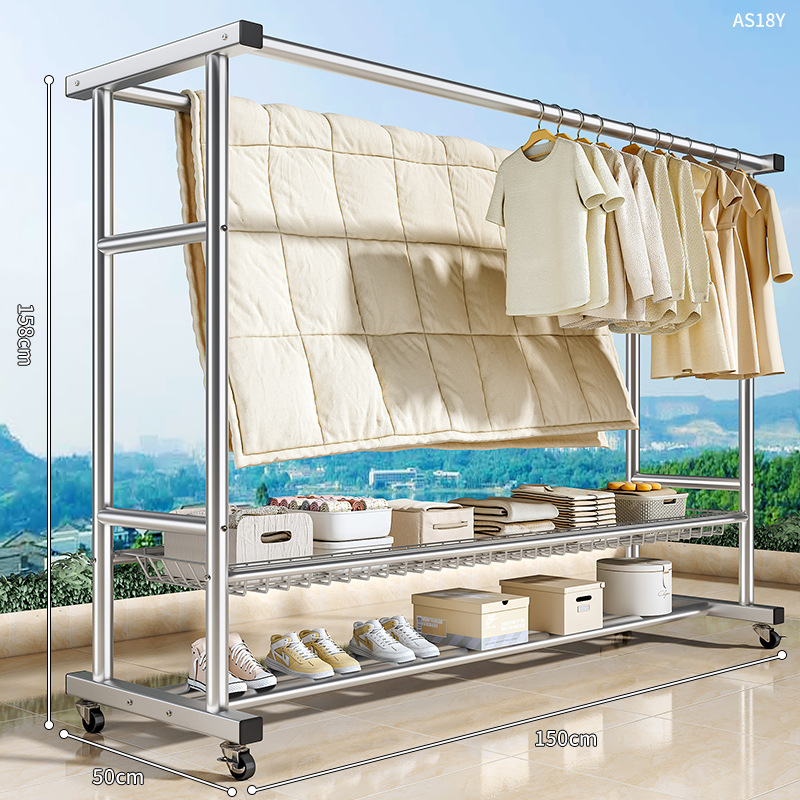 [굵은 아연 도금] 150CM 이중 극 업그레이드 이중 레이어 스크린 프레임 + 범용 휠