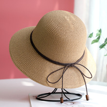 春夏季海边沙滩遮阳草帽女防晒百搭渔夫帽子清新大檐太阳帽可折叠