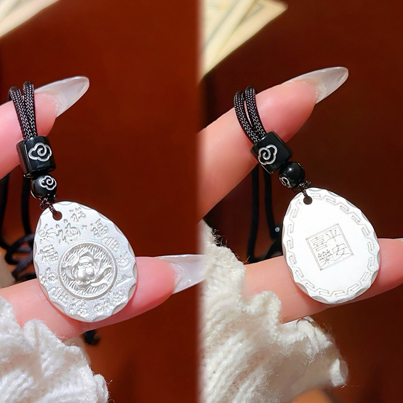 Plata sólida Maitreya Buddha Guanyin colgante 999 plata esterlina marca nacional de marea de Buda Ji Yan sin incidentes collar de cuerda tejida a mano